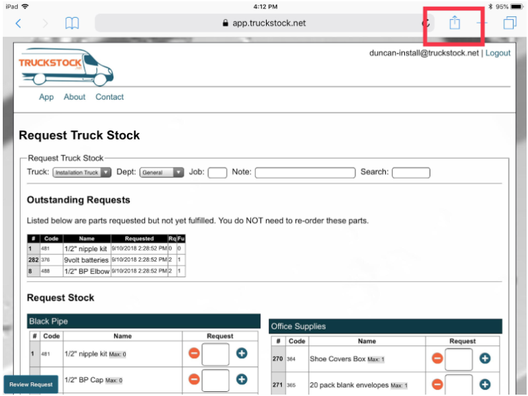 Creating a shortcut on iOS (iPad) | TruckStock™