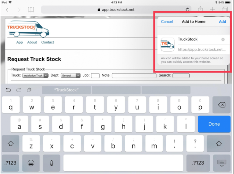 Creating a shortcut on iOS (iPad) | TruckStock™