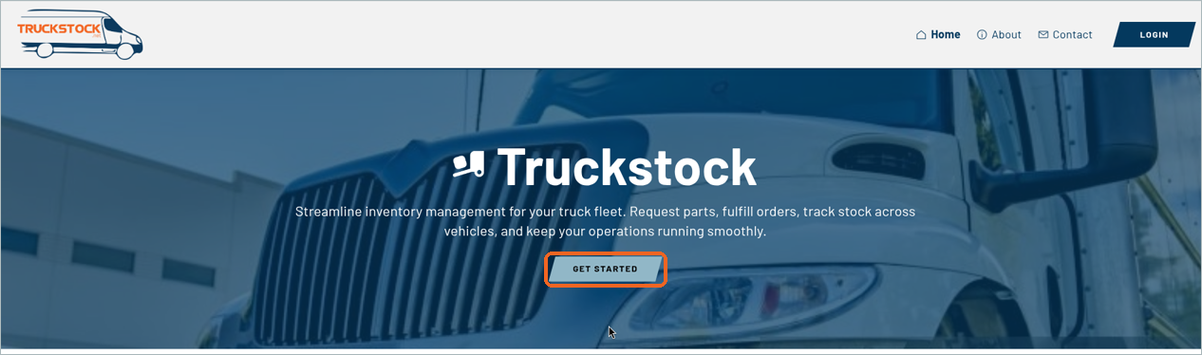 TruckStock home page with the GET STARTED button highlighted